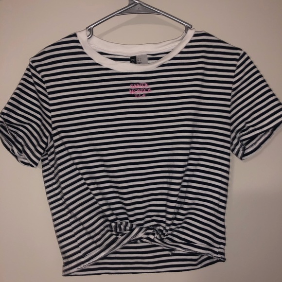 Cropped Striped Tee with Embroidery - Picture 1 of 3